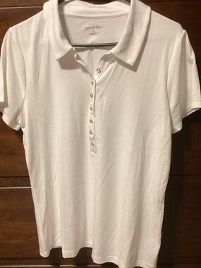 Ralph Lauren White Button-Front Polo with Gold-Tone Buttons
